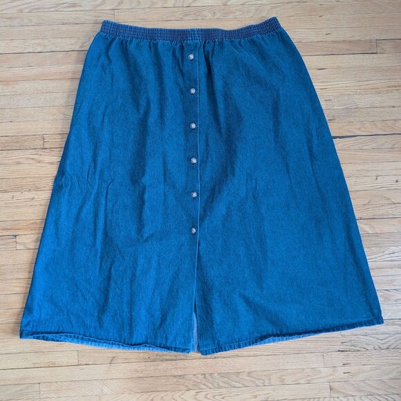 Vintage 90s Mustang Denim Midi Skirt Western Button Front Prairie Jean Size 24 - Picture 1 of 7